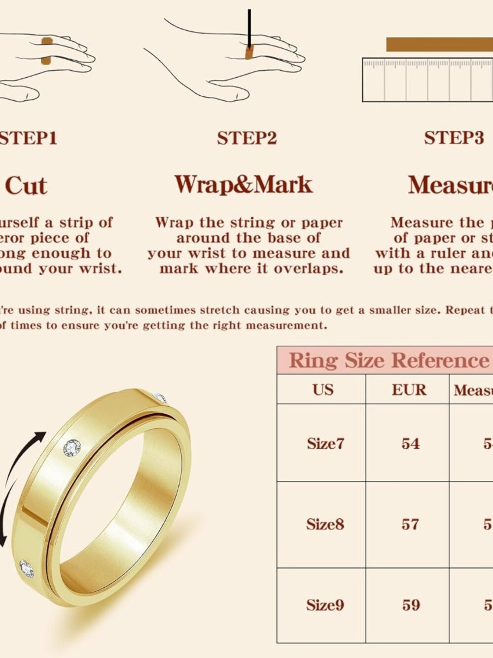 Anxiety Ring for Women Men Fidget Spinner Ring with Cubic Zircon Gold/Silver Sta - Picture 6 of 6